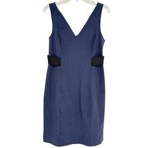 Theory Quanda Navy Blue Sleeveless V Neck Sheath Dress Size 10 Quiet Luxury